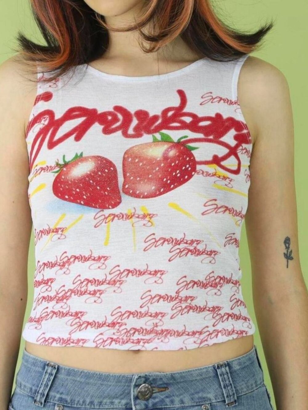 Y2K Graphic Strawberry Micro Mesh Tank - Picture 4 of 5
